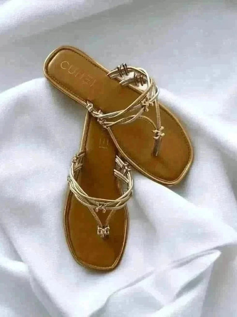 Golden Silver Metallic Flats - cunei